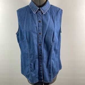 St John’s Bay Vest Women Size XL Denim Snap Closure Collar
